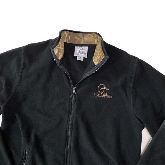 Ducks Unlimited Full Zip Fleece Jacket Black Camo - Picture 2 of 5